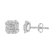 Sterling Silver Round Cut Diamond Square Stud Earrings (0.04 cttw, H-I Color, I2-I3 Clarity) - Puritific