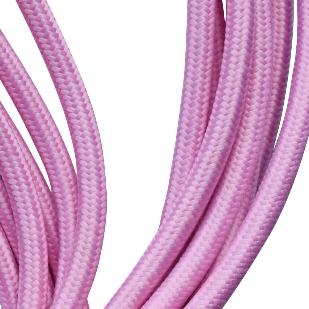 5m 2Core Round Lighting Cable Baby Pink Braided Fabric Ledsone~4693-3