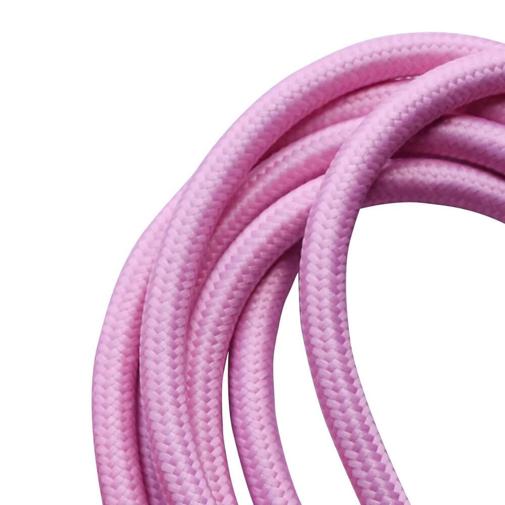 5m 2Core Round Lighting Cable Baby Pink Braided Fabric Ledsone~4693-4