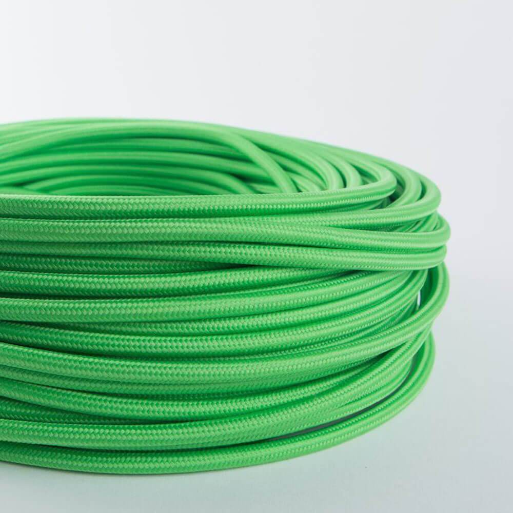 5m Light Green 2 Core Round Fabric Flex Braided Cloth Cable Lighting Wire~4722-3