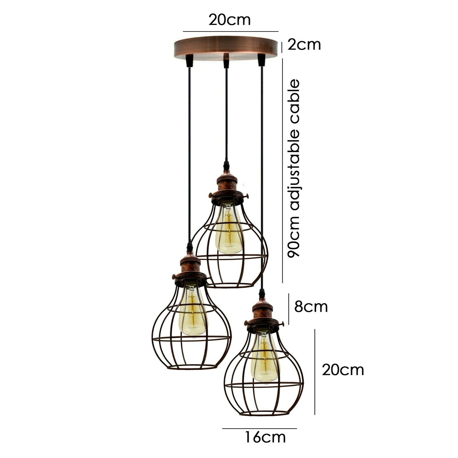 Vintage Ceiling Pendant Lights Industrial Metal Cage 3Way LED Hanging Retro Lamp~5101-2