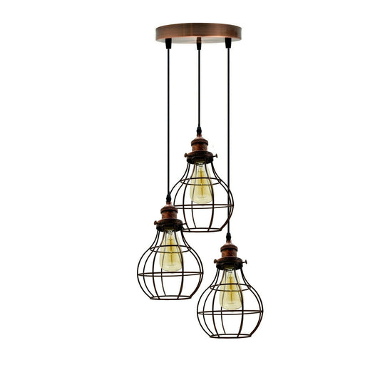 Vintage Ceiling Pendant Lights Industrial Metal Cage 3Way LED Hanging Retro Lamp~5101-0