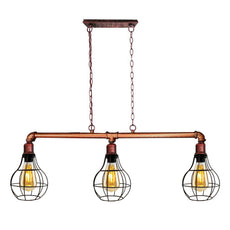 Rustic Red Retro Pendant Pipe Light 3 Head Cage Suspended Lights ~1791-2