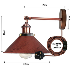 Rustic Red Plug in wall light wall sconce Dimmer Switch UK~1427-2