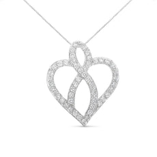 14KT White Gold 1 cttw Diamond Heart Ribbon Pendant Necklace (H-I, I1-I2) - Puritific