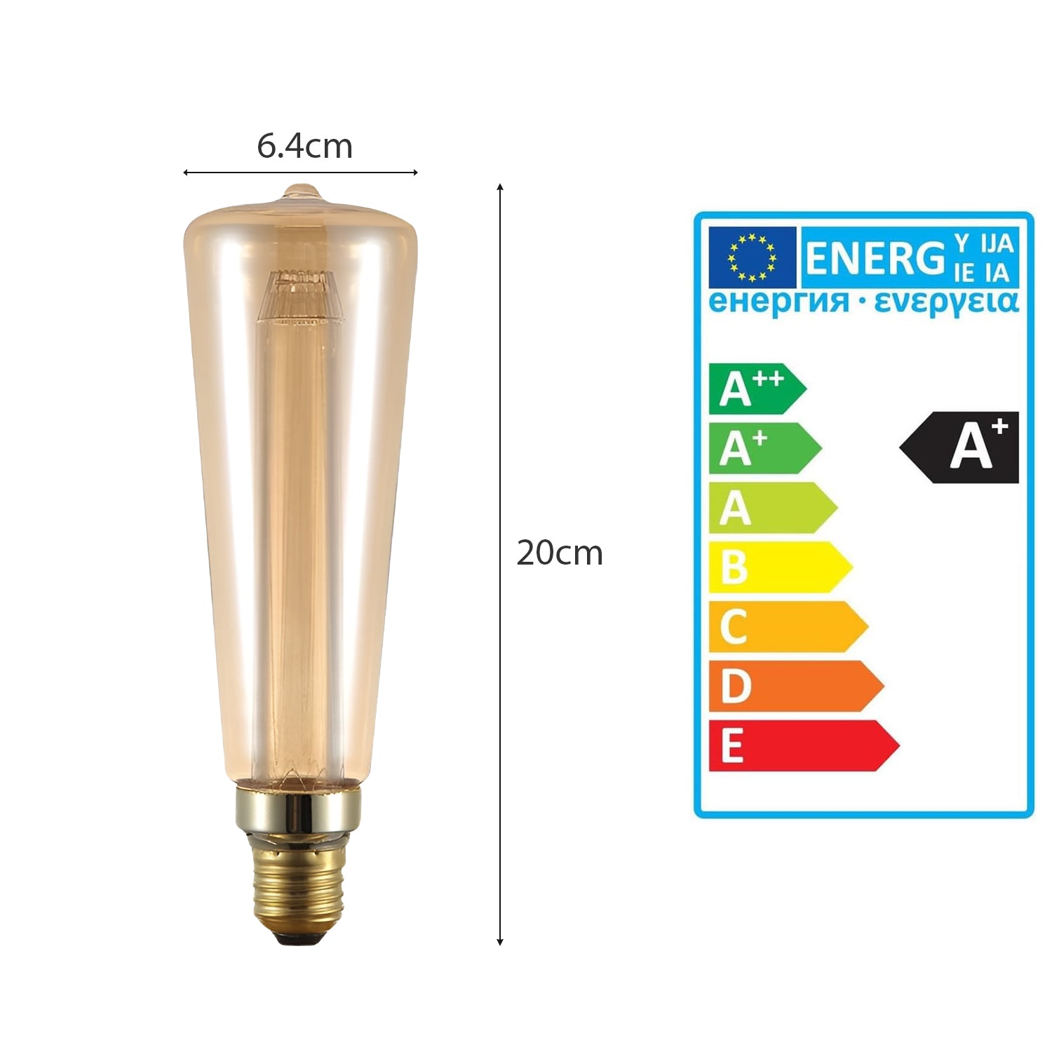 Vintage E27 Edison Screw 3W Filament Bulb Warm White 2000K Amber Glass~5073-2