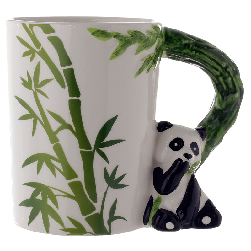 Shaped Handle Ceramic Mug - Panda with Bamboo Decal SMUG27-0