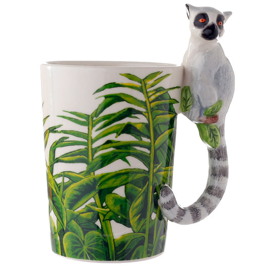 Shaped Handle Ceramic Mug - Lemur with Jungle Decal SMUG28-0