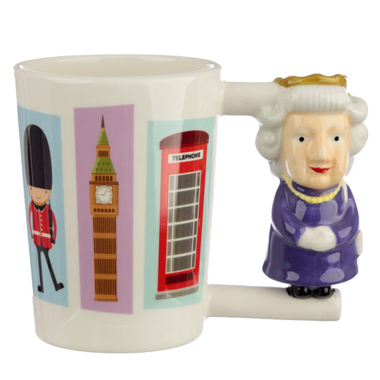 Shaped Handle Ceramic Mug - London Souvenir Queen SMUG323-0