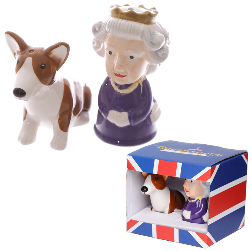 Ceramic Salt & Pepper Set - Queen & Corgi SP54-0