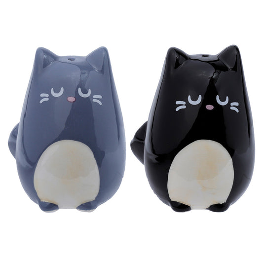 Ceramic Salt & Pepper Set - Feline Fine Black & Grey Cats SP88-0