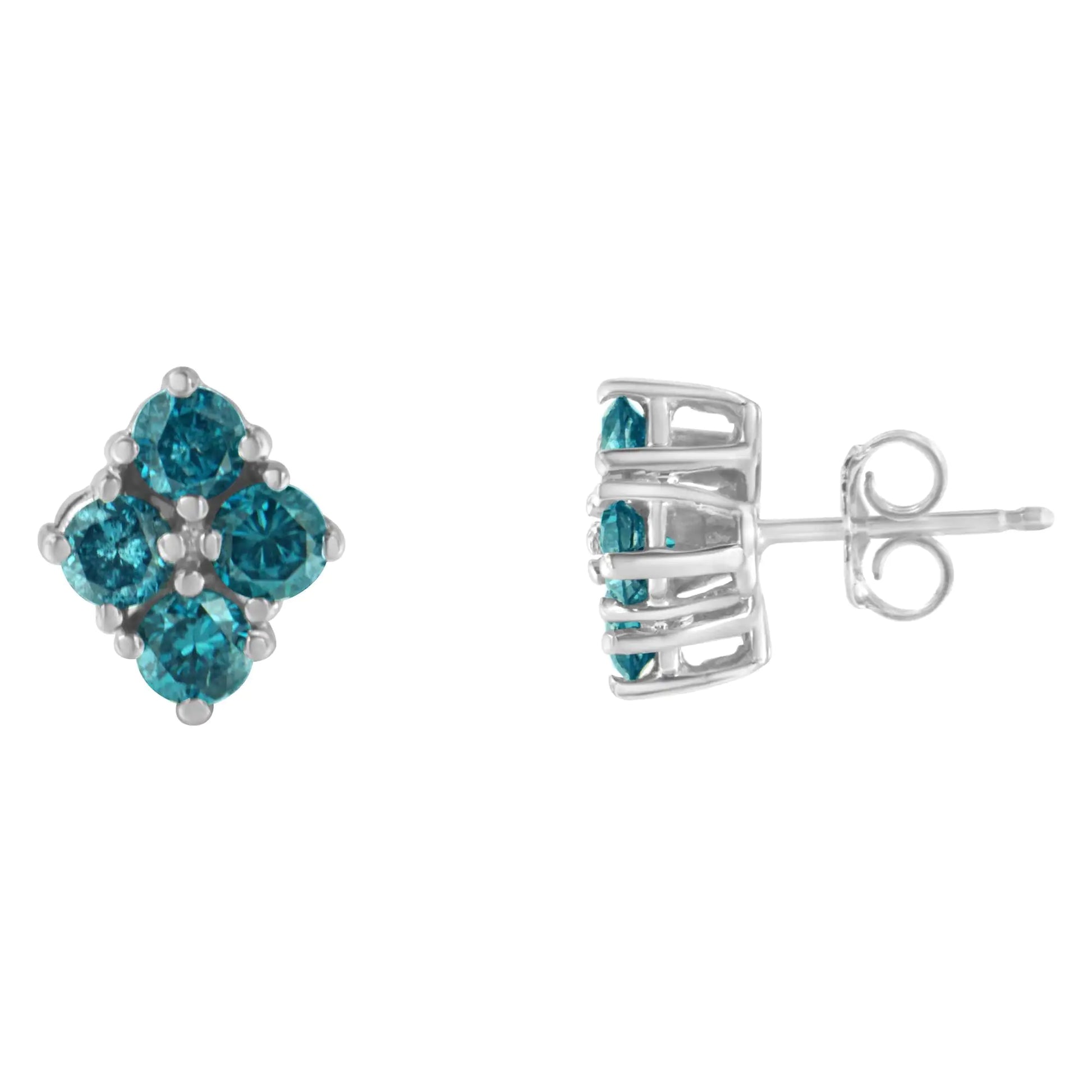 14KT White Gold Color Treated Blue Diamond Stud Earrings (1 1/2 cttw, Blue, I2-I3 Clarity) - Puritific