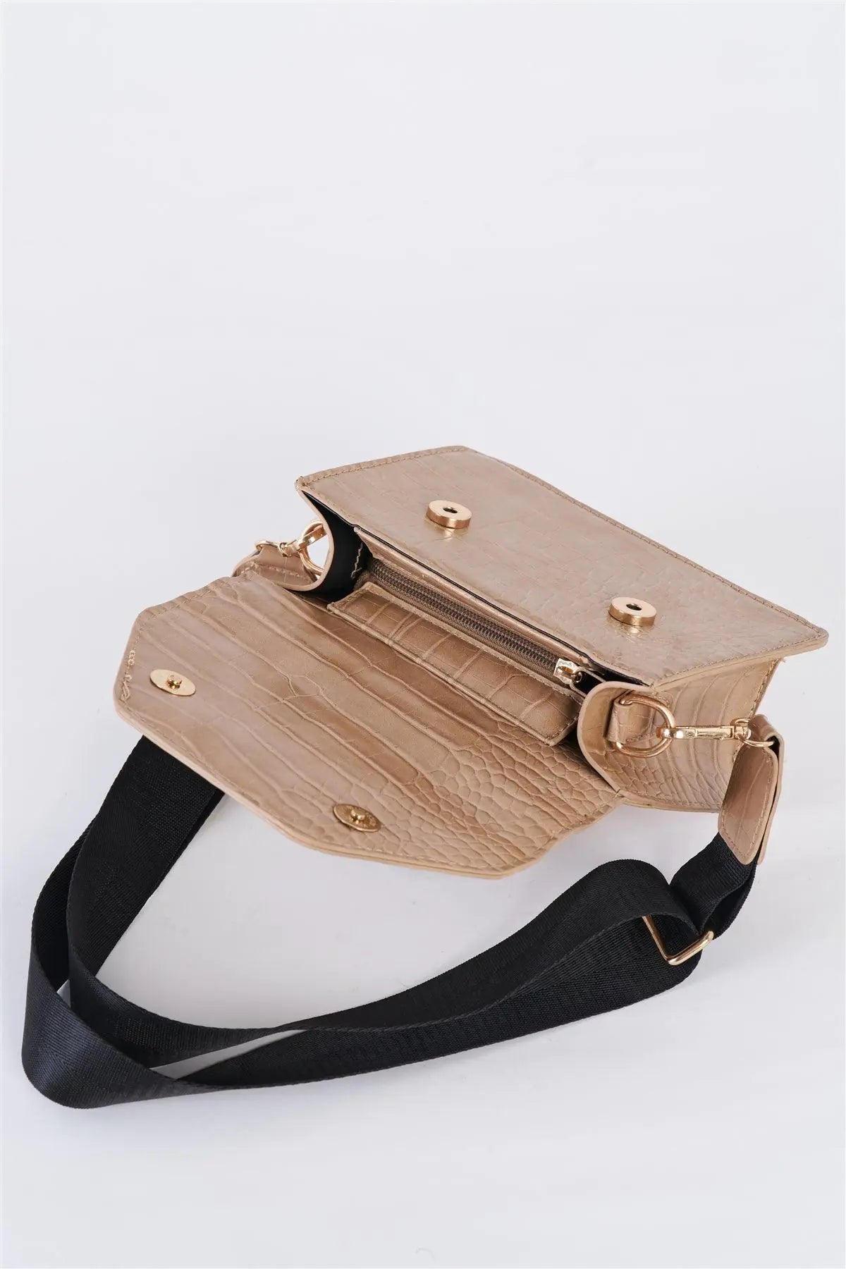 Beige Croc Hardware Belt Strap Detail Shoulder Bag /3 Bags - Puritific