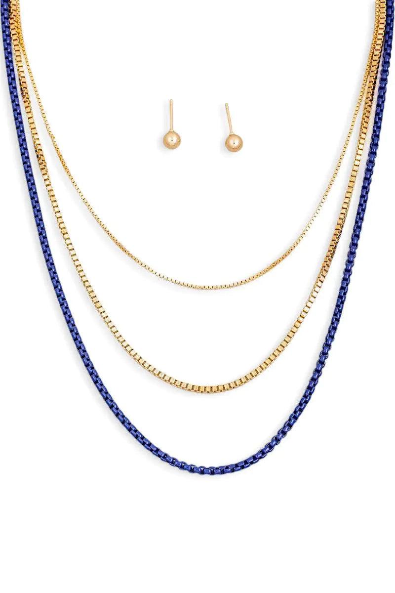 3 Layer Assorted Chain Necklace Small Ball Earring Set - Puritific