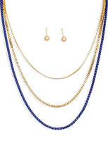 3 Layer Assorted Chain Necklace Small Ball Earring Set - Puritific