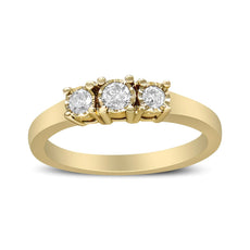 14K Yellow Gold Plated .925 Sterling Silver 1/4 Cttw Diamond 3 Stone Illusion Plate Ring (J-K Color, I1-I2 Clarity) - Puritific