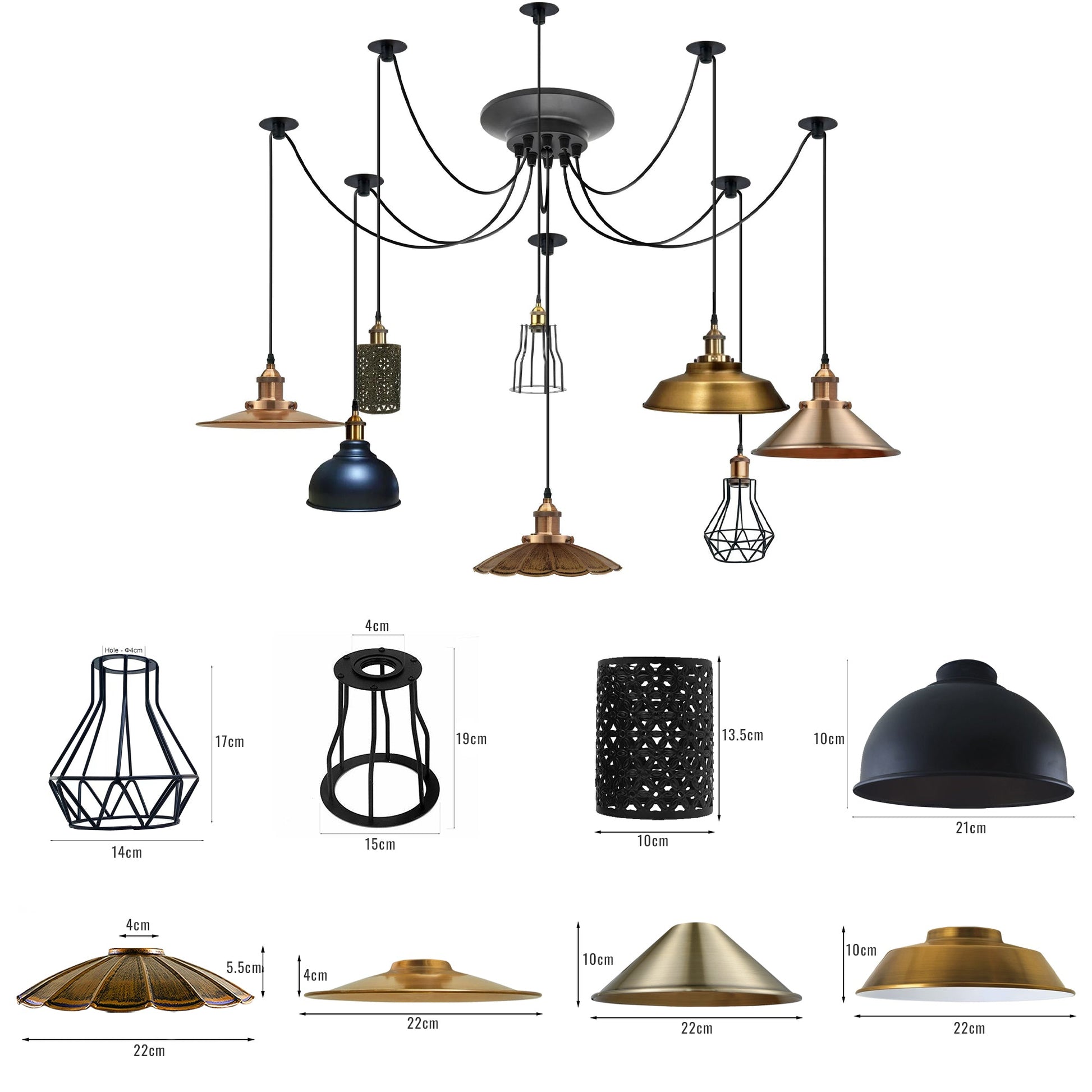 2m Pendant Light 8Way Cage Retro Industrial Ceiling Light Spider Lamp~4987-4