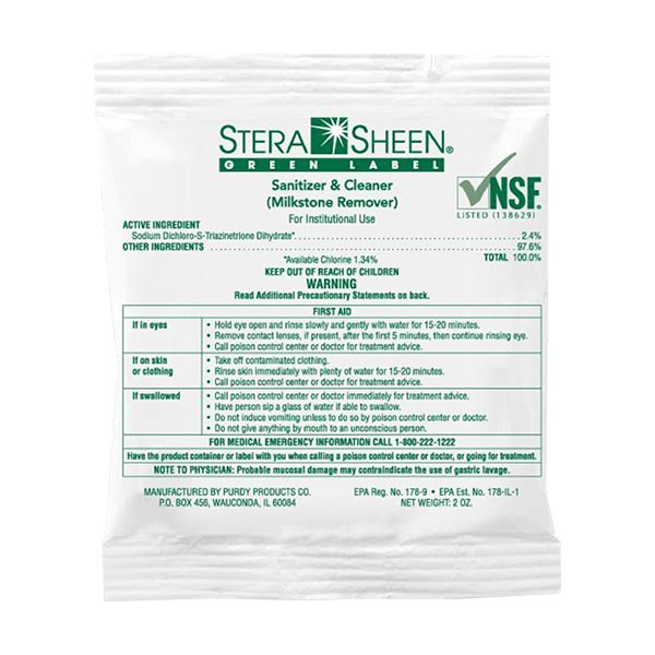 Stera-Sheen Green Label Sanitizer and Cleaner - 2 oz Packets,  Box of 100 - Canada-2