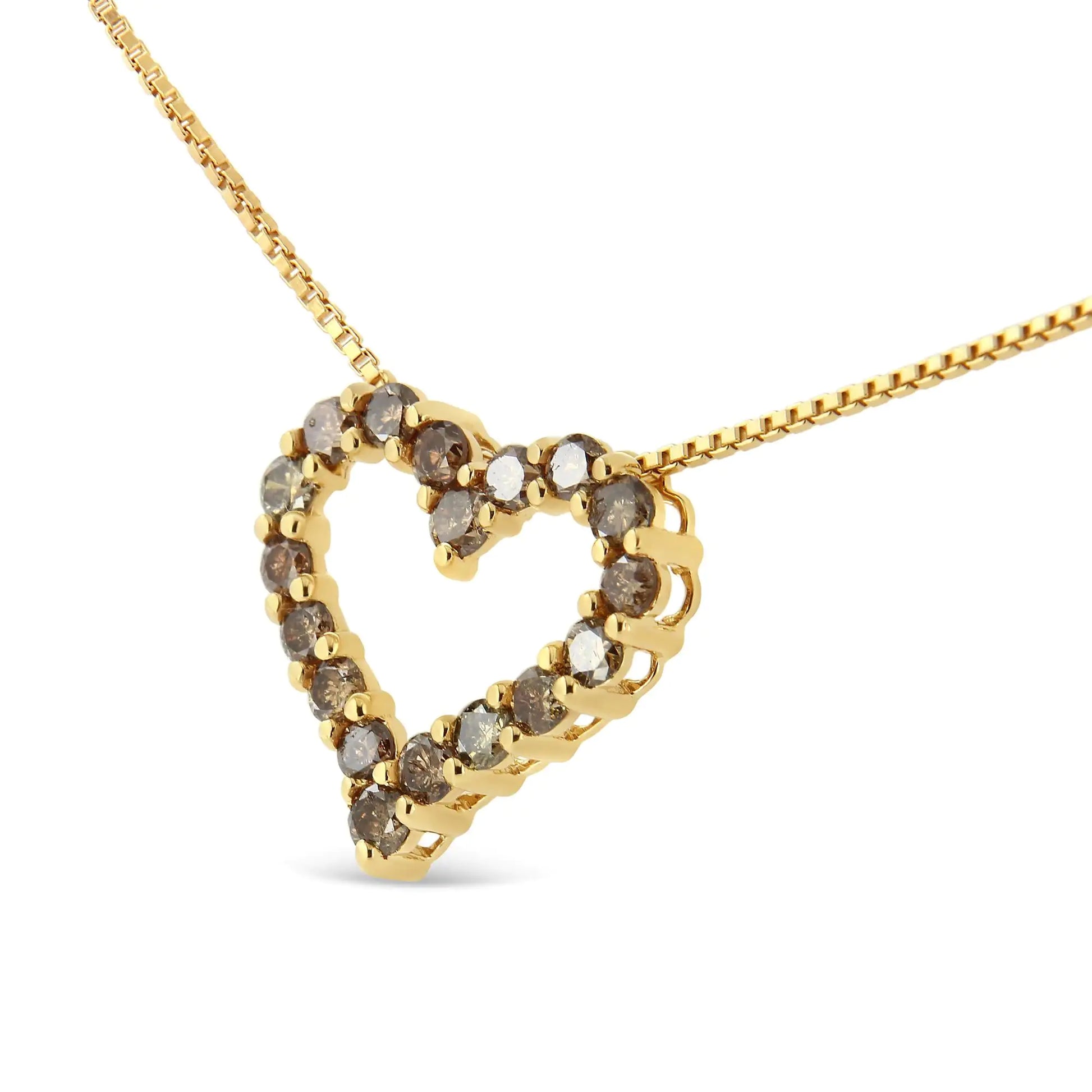 14K Yellow Gold Plated .925 Sterling Silver 1.0 Cttw Champagne Diamond Heart Pendant Necklace (K-L Color, I1-I2 Clarity) - 18" - Puritific