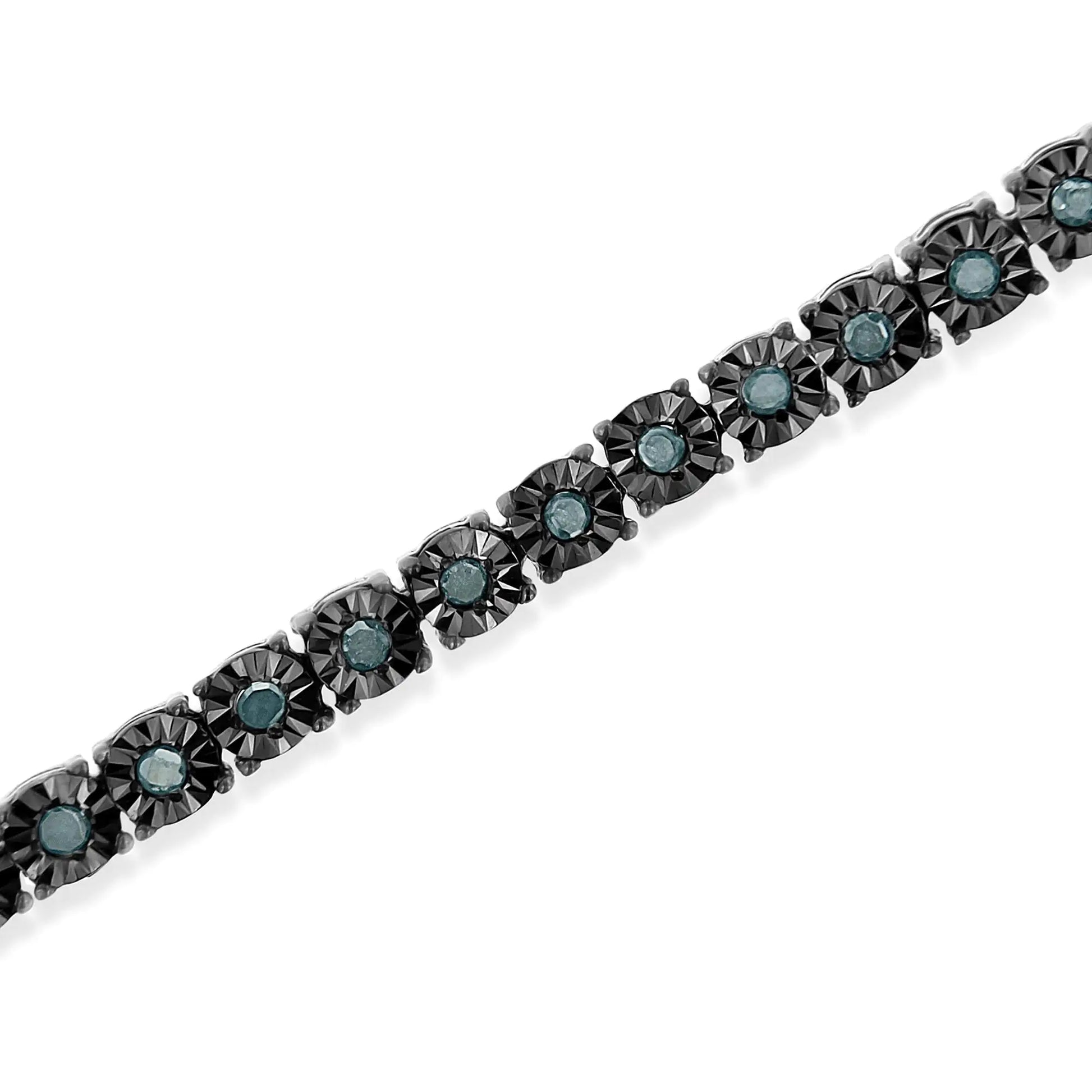 Black Rhodium Plated .925 Sterling Silver 1.0 Cttw Diamond Miracle Tennis Bracelet (Enhanced Blue Color, I3 Clarity) - 7" - Puritific