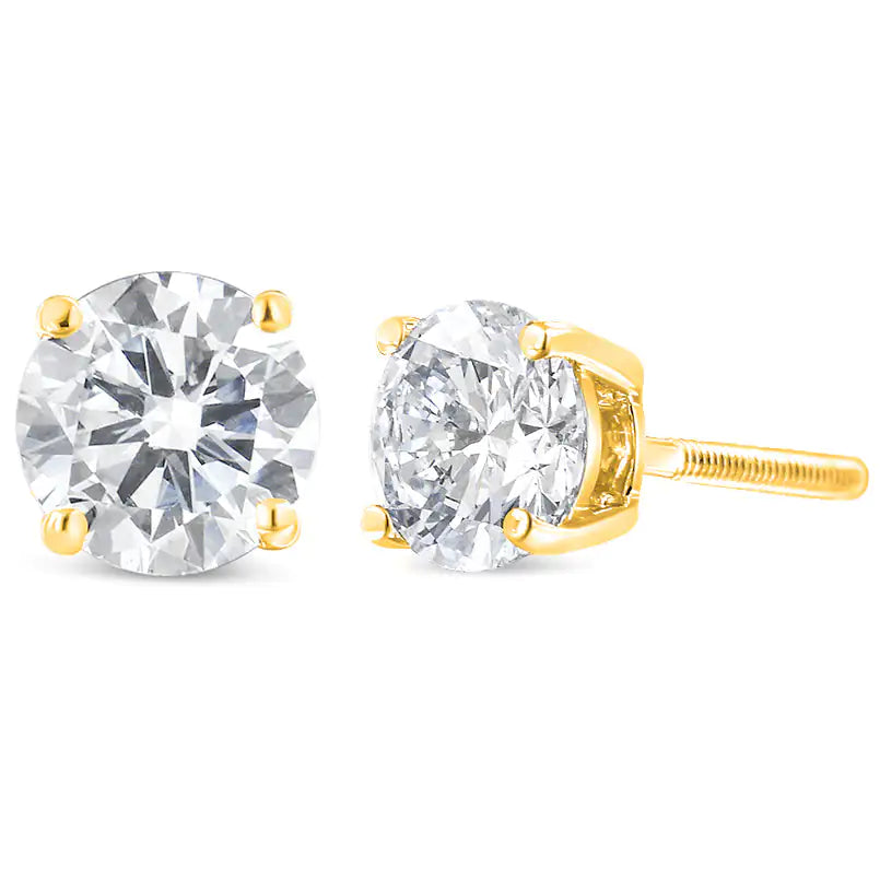 14K Yellow Gold 1.00 Cttw Round Brilliant-Cut Near Colorless Diamond Classic 4-Prong Stud Earrings with Screw Backs (J-K Color, SI1-SI2 Clarity) - Puritific