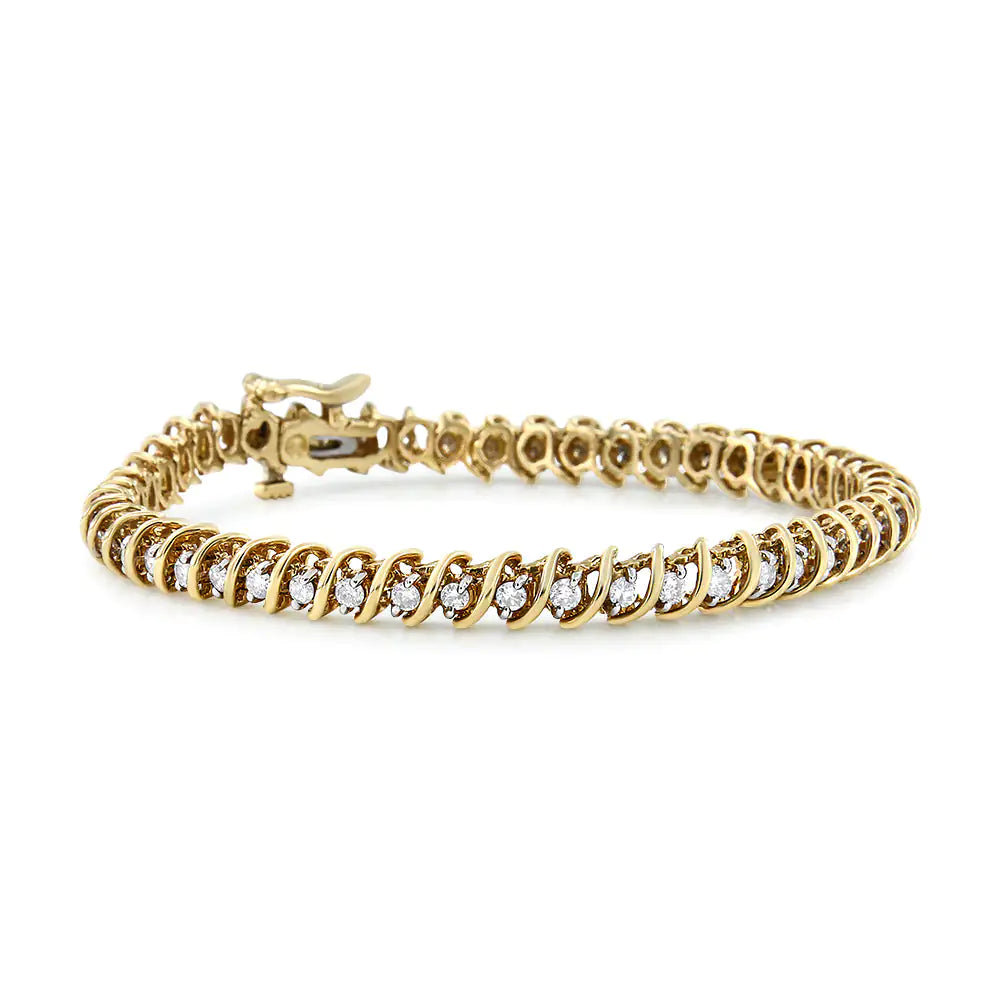 14K Yellow Gold 2.0 Cttw Prong Set Round Brilliant Diamond S Link Tennis Bracelet (I-J Color, I1-I2 Clarity) - 7" - Puritific