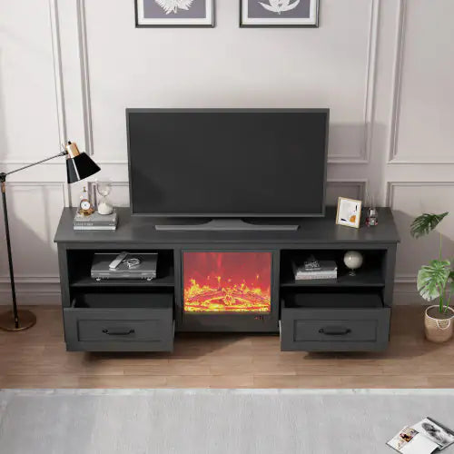 70.08 Inch Length Black TV Stand For Living Room And Bedroom, With 2 Drawers And 4 High-Capacity Storage Compartment,Suitable For Fireplace