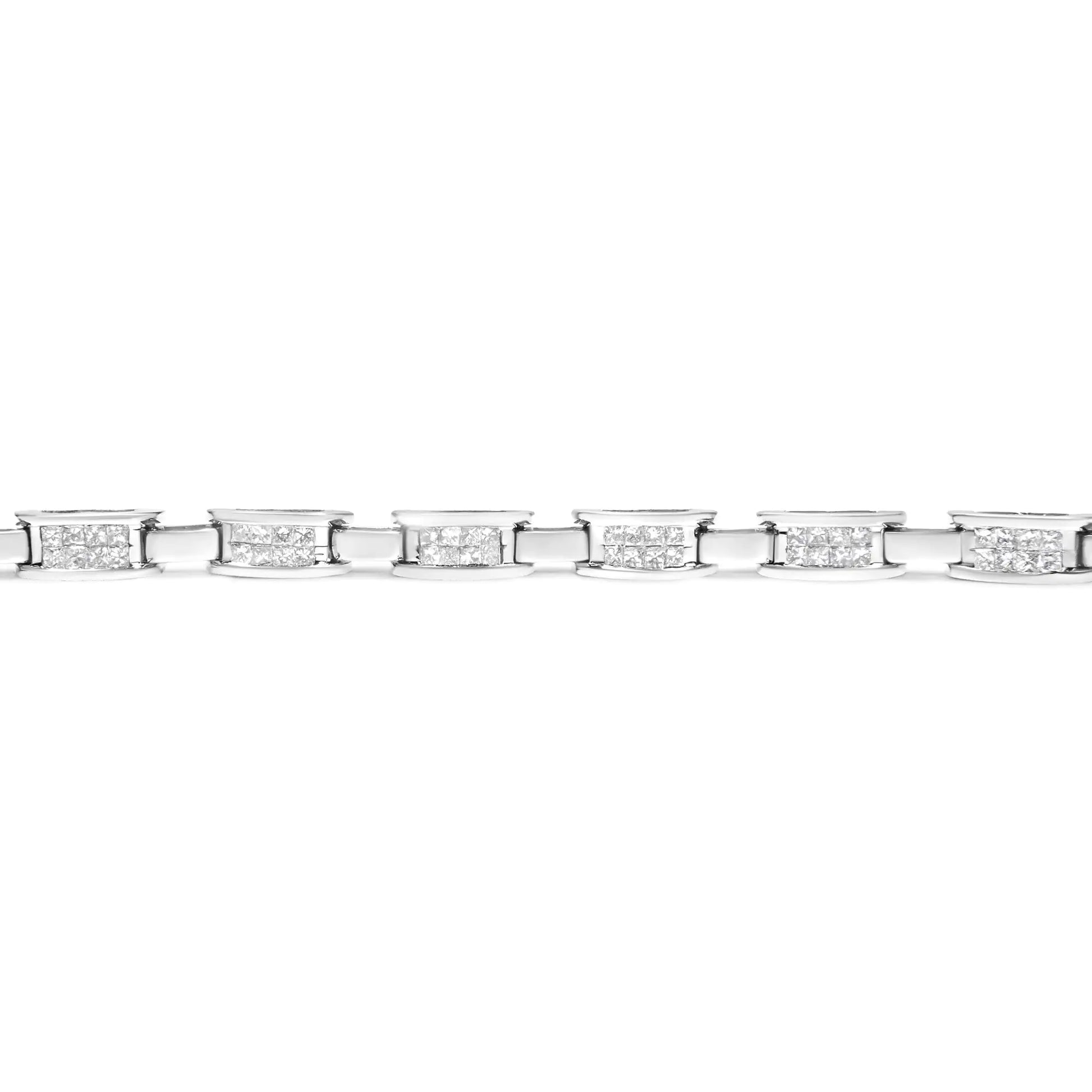 14K White Gold 2.0 Cttw Princess Cut Invisible Set Diamond Rectangular Link Bracelet (I-J Color, I1-I2 Clarity) - 7.25" - Puritific