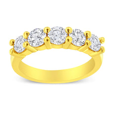 14K Yellow Gold Plated .925 Sterling Silver 1 1/2 Cttw Shared Prong Set Brilliant Round-Cut Diamond Anniversary or Wedding Band Ring (K-L Color, SI2-I1 Clarity) - Puritific