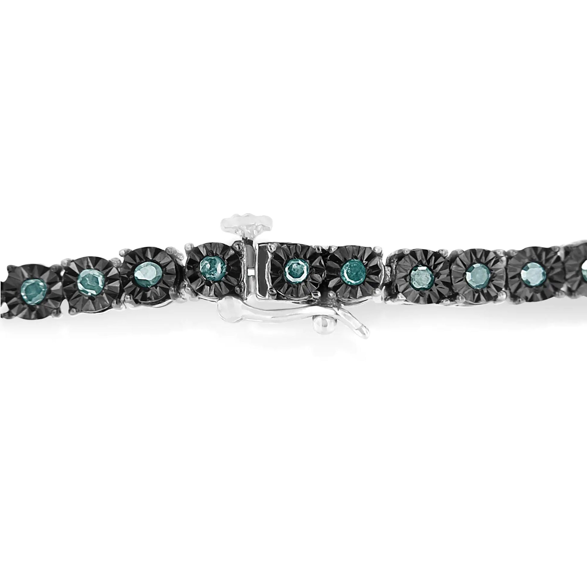 Black Rhodium Plated .925 Sterling Silver 1.0 Cttw Diamond Miracle Tennis Bracelet (Enhanced Blue Color, I3 Clarity) - 7" - Puritific