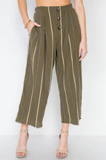 Olive Stripe Two Piece Top Wide Leg Pant Set /3-2-1