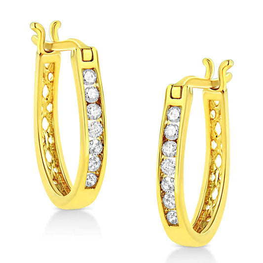 14K Yellow Gold Plated .925 Sterling Silver 1/4 Cttw Diamond Leverback 3/4" Inch Hoop Earrings (K-L Color, I2-I3 Clarity) - Puritific