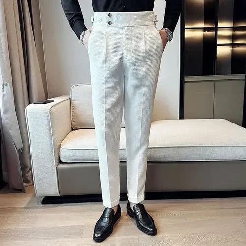 High Waist Waffle Business Casual Suit Pants for Men - Puritific