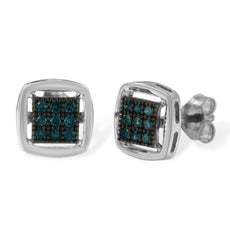 Sterling Silver Rose Cut Treated Blue Diamond Square Stud Earring (0.25 cttw, Blue Color, I2-I3 Clarity) - Puritific