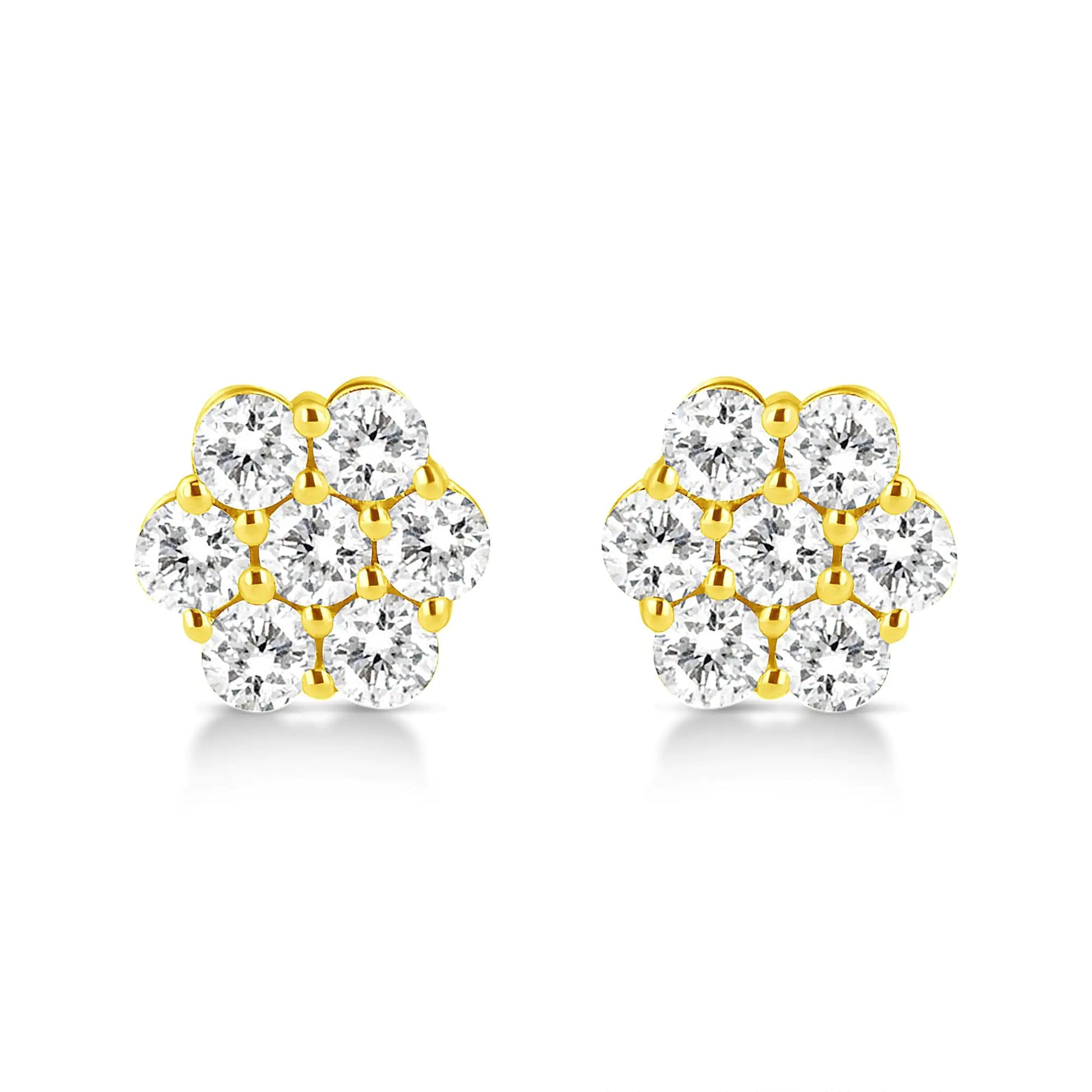 14K Yellow Gold 1/2 Cttw Brilliant Round Cut Diamond Floral Cluster Stud Earrings with Pushbacks (J-K Color, VS2-SI1 Clarity) - Puritific