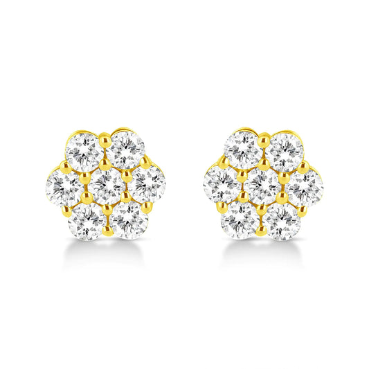 14K Yellow Gold 1/2 Cttw Brilliant Round Cut Diamond Floral Cluster Stud Earrings with Pushbacks (J-K Color, VS2-SI1 Clarity) - Puritific