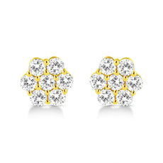 14K Yellow Gold 1/2 Cttw Brilliant Round Cut Diamond Floral Cluster Stud Earrings with Pushbacks (J-K Color, VS2-SI1 Clarity) - Puritific