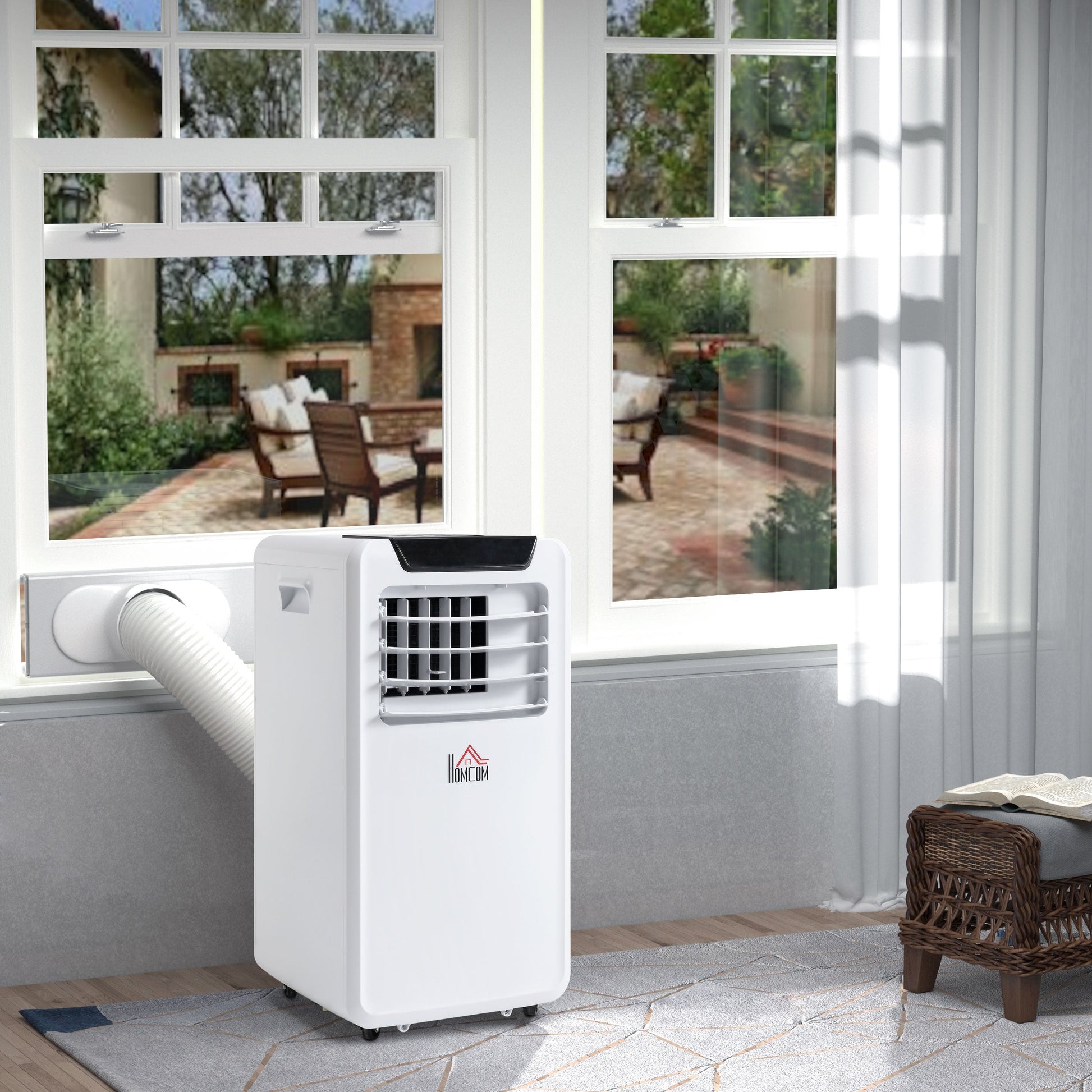 10000 BTU Mobile Portable Air Conditioner Cooling Dehumidifying Ventilating Ac Unit w/ Remote Controller, LED Display, Timer, White-1