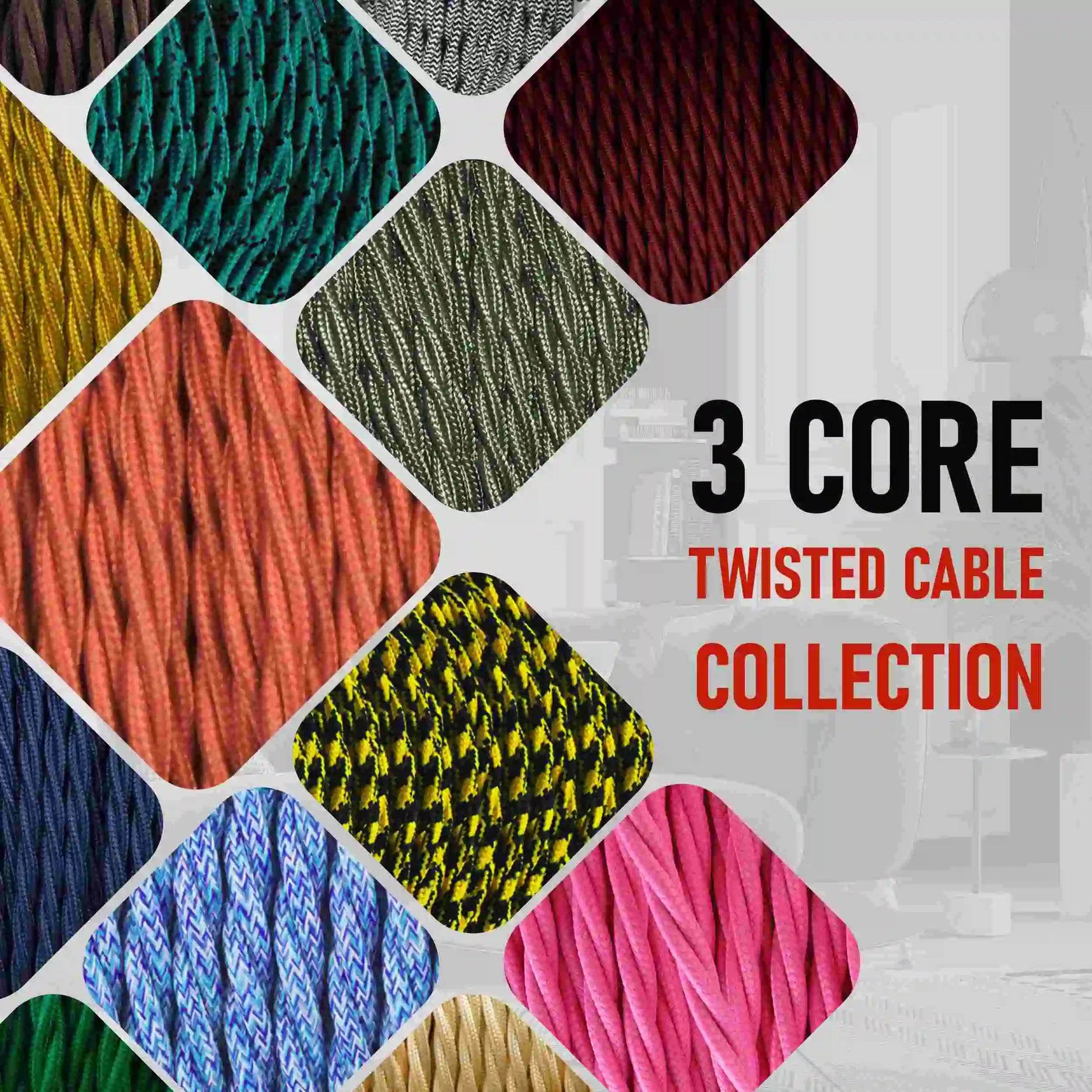 2 core Twisted Italian Braided  Fabric Cable, Electrical Lighting Cable~4084-0