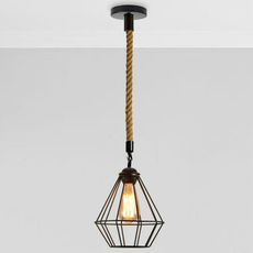 Vintgae E27 Industrial Pendant Retro Cage Edison Hemp Rope Ceiling Light Fixture~2026-0