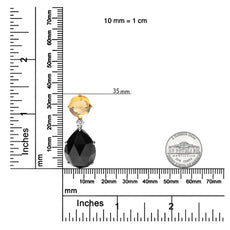 18K White and Yellow Gold Diamond Accent and Round Yellow Citrine and Pear Cut Black Onyx Dangle Drop 18