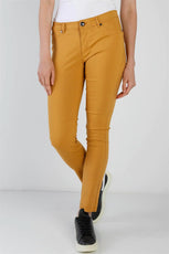 Mustard Contrast Button Mid Rise Skinny Pants - Puritific