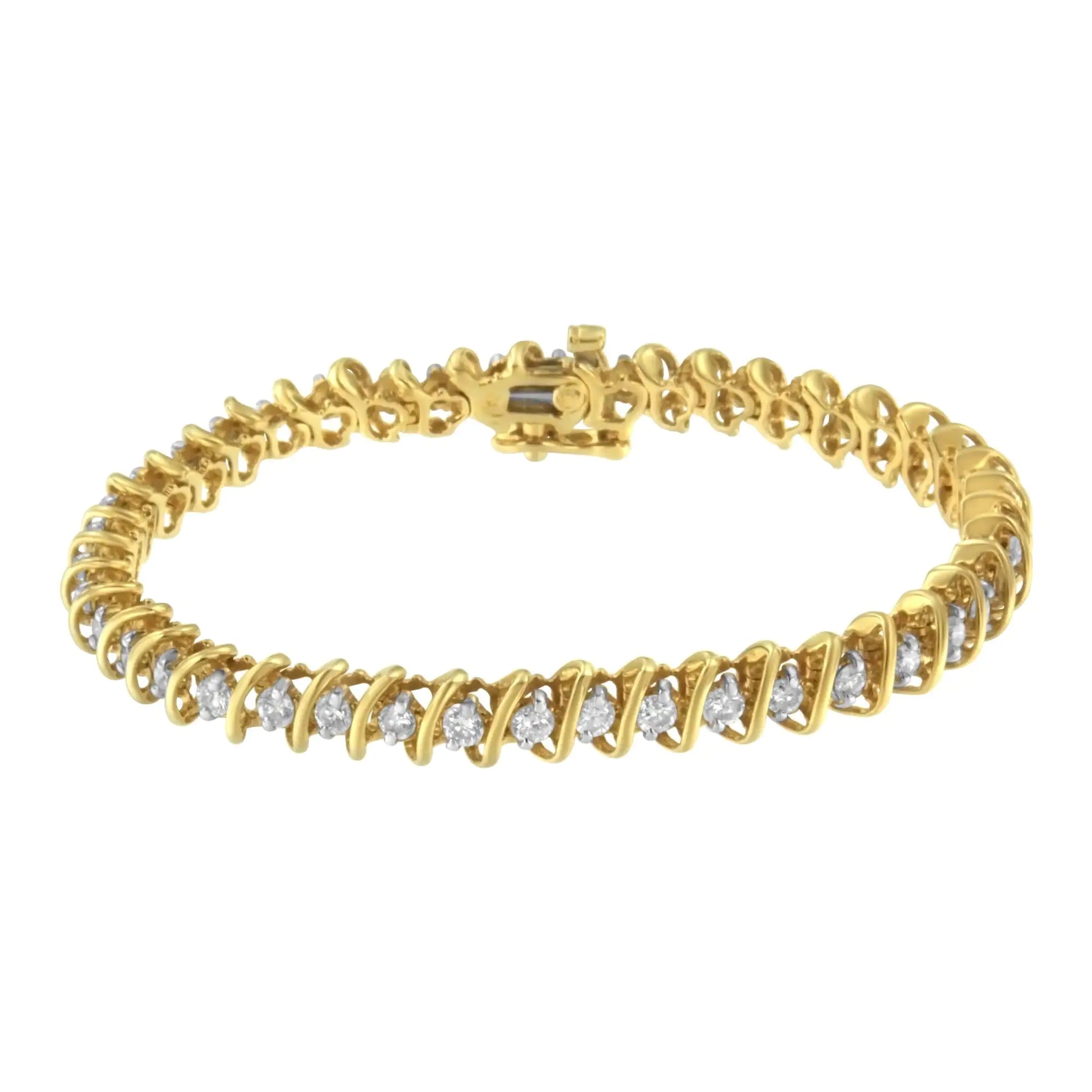 14KT Yellow Gold Diamond S-Link Tennis Bracelet (3 cttw, I-J Color, I1-I2 Clarity) - Puritific