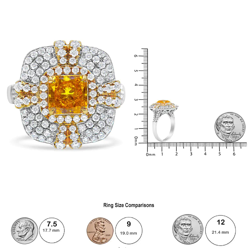 18K White and Yellow Gold 2.15 Cttw Yellow Radiant Lab Grown Center Diamond Halo Framed Cocktail Ring (Yellow/G-H Color, VS1-VS2 Clarity) - Puritific