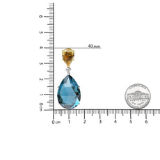 18K White and Yellow Gold 1/5 Cttw Diamond with Pear Cut Lemon Quartz and Pear Cut London Blue Topaz Gemstone Dangle Earring (G-H Color, SI1-SI2 Clarity) - Puritific