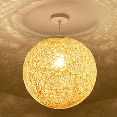 Yellow Modern Lattice Wicker Rattan Globe Ball Style Ceiling Pendant Light Lampshade~1813-2