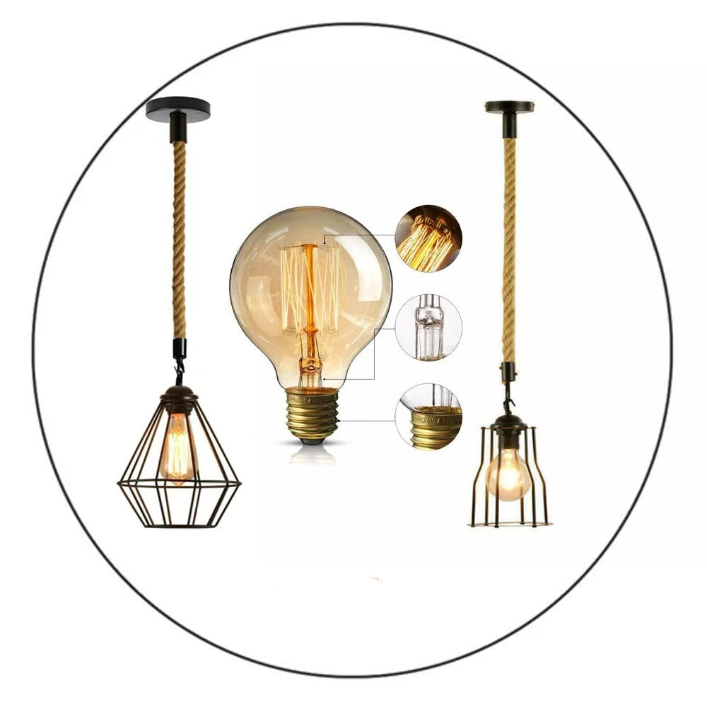 Vintgae E27 Industrial Pendant Retro Cage Edison Hemp Rope Ceiling Light Fixture~2026-2