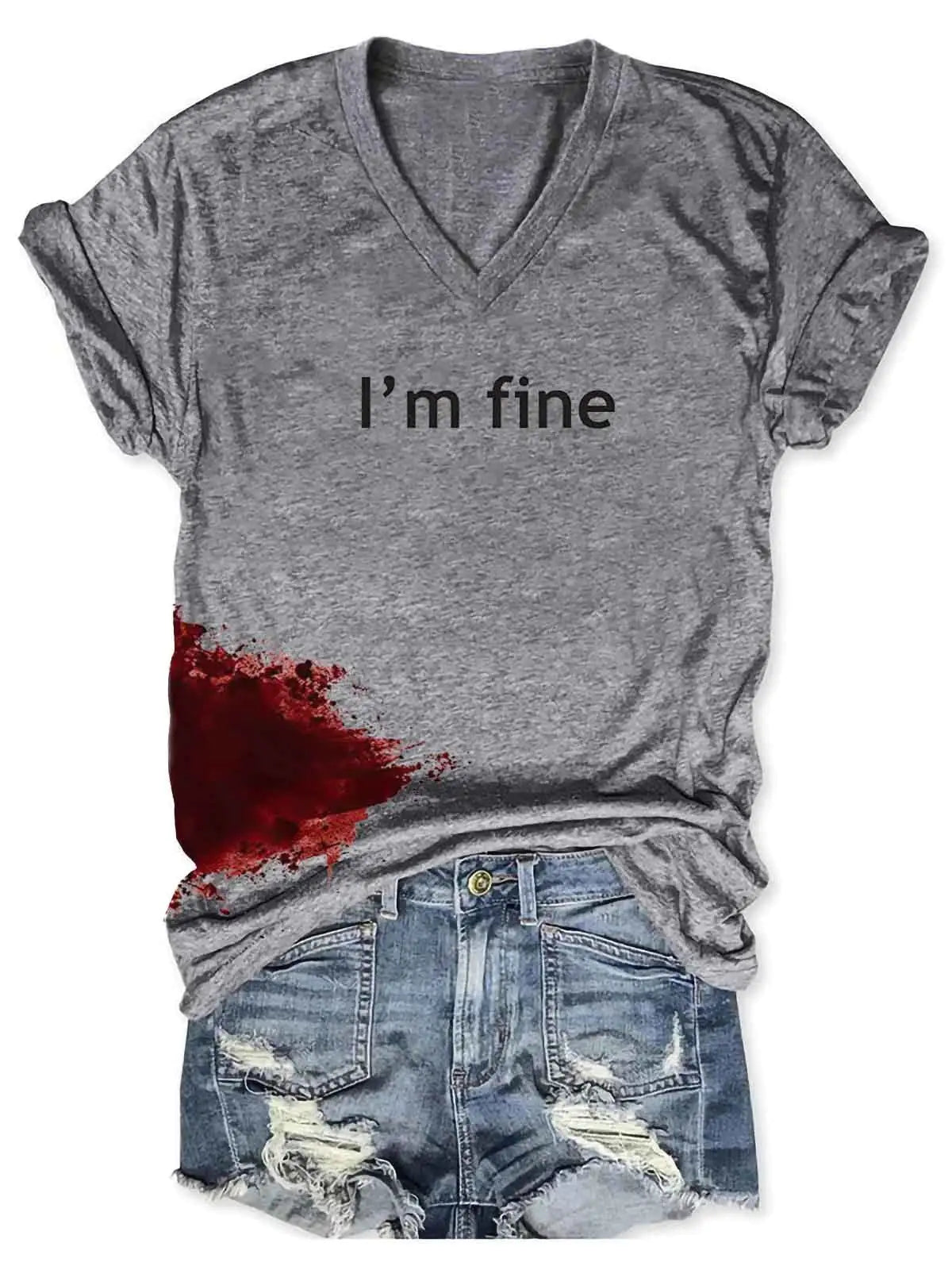 Women Halloween Bloodstained I'm Fine Shirt - Puritific