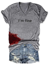 Women Halloween Bloodstained I'm Fine Shirt - Puritific