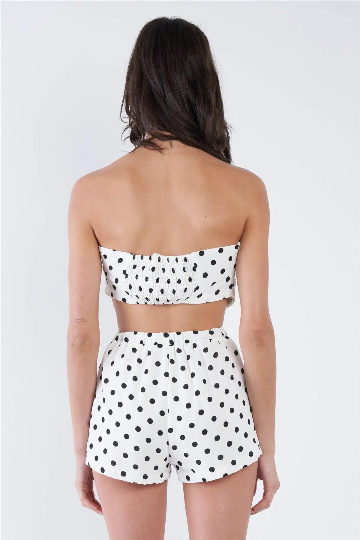 Off-White Black Polkadot Bandeau & Mini Chic Shorts Set  /3-2-1